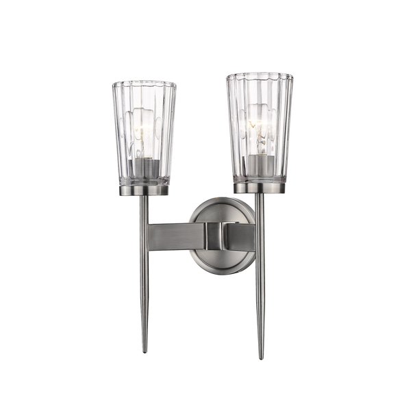 Z-Lite Flair 2 Light Wall Sconce, Antique Nickel & Clear 1932-2S-AN